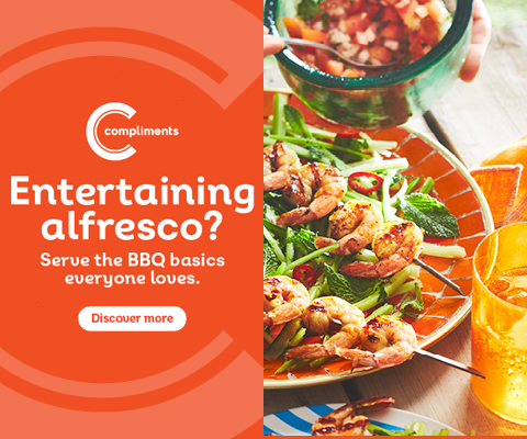 Text Reading 'Entertaining Alfresco? Serve the BBQ basics everyone loves. 'Discover more' from the button given below.'